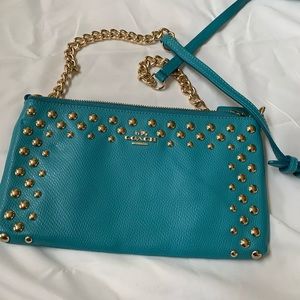 Coach Crossbody Quinn Gold Studded Cadet Blue